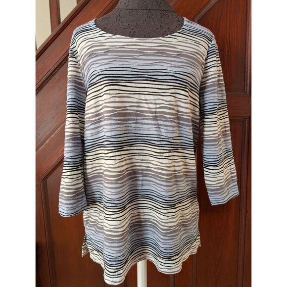 Chicos Womens Striped Textured 3/4 Sleeve Top Size 1 Multicolor - Picture 1 of 6